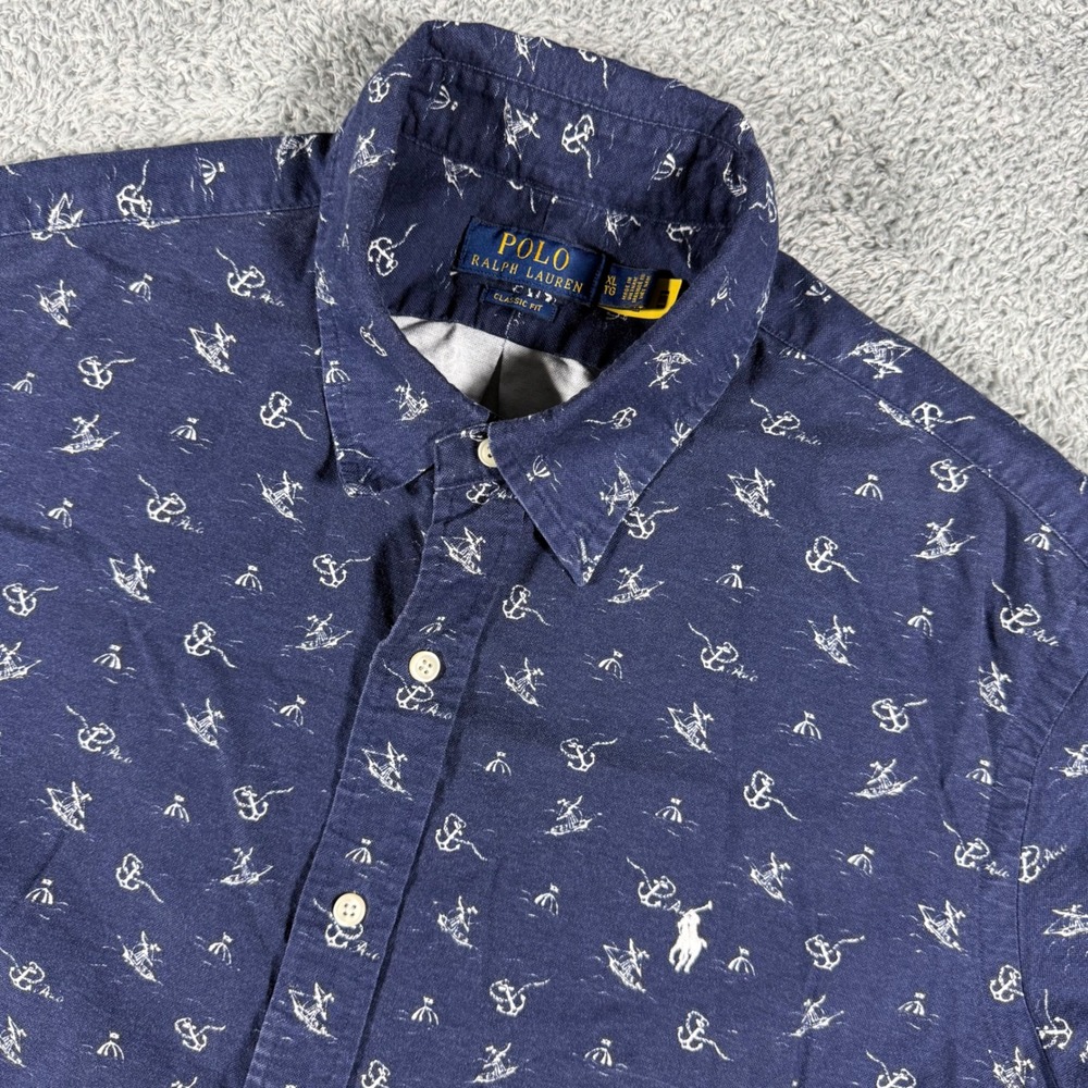 Polo Ralph Lauren Oxford Button Down Mens XL Blue Nautical Anchor Sailboat Class